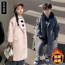 韩国童装儿童百分百双面羊绒呢子大衣男女童西装领长款外套