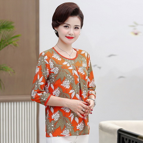 New Women's Clothing 2023 Spring/Summer Middle-Aged and Elderly Women's Half-Sleeve Shirt Fat Mom Loose plus Size Summer T-shirt