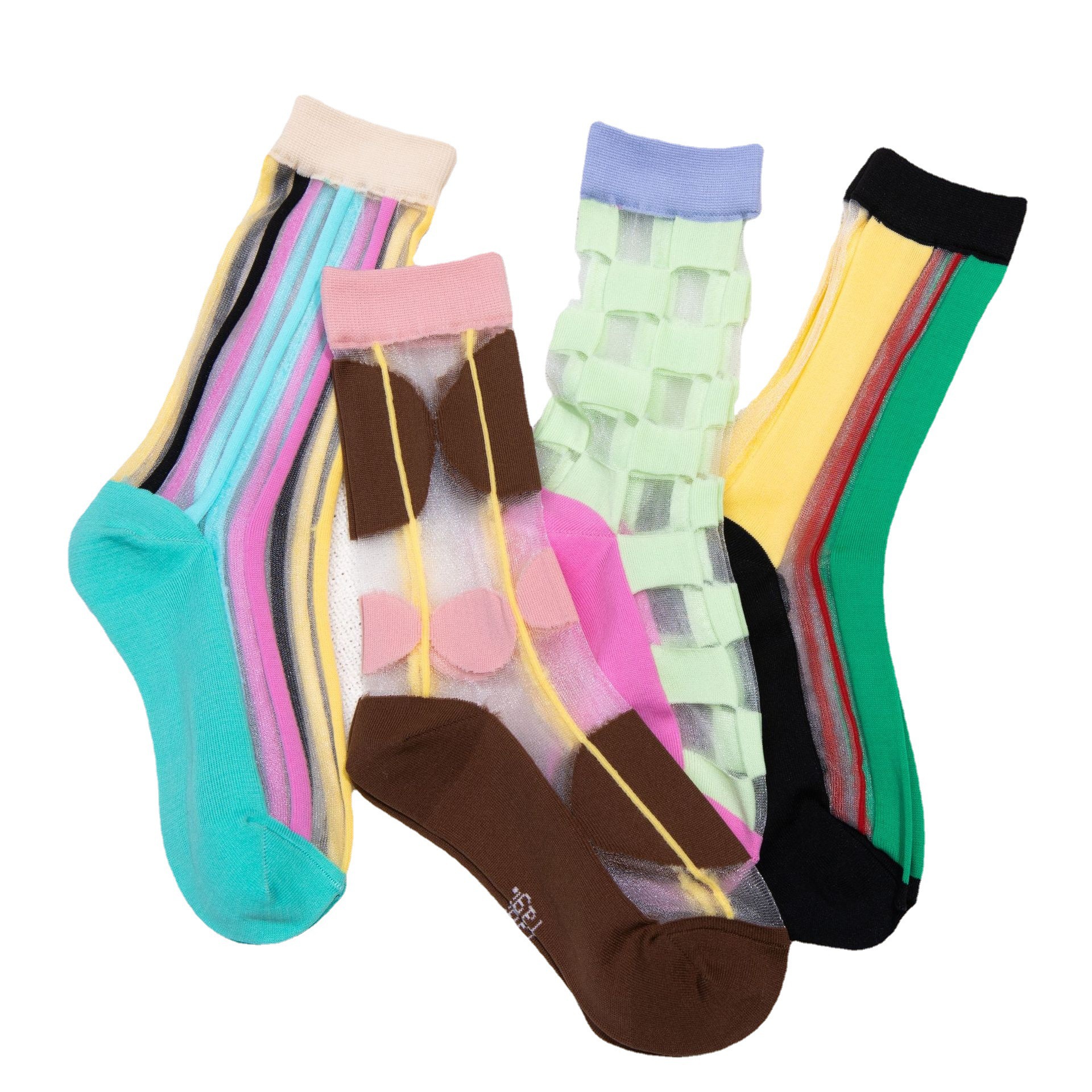 春夏撞色玻璃丝袜子女中筒ins潮彩色竖条水晶丝堆堆袜子网红潮袜