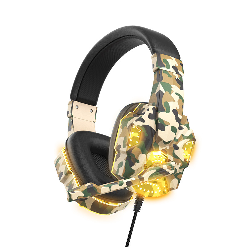 Cross-Border Private Model Camouflage Luminous Headphones Game Head-Mounted Computer Notebook Headset Wired E-Sports Pubg Headset