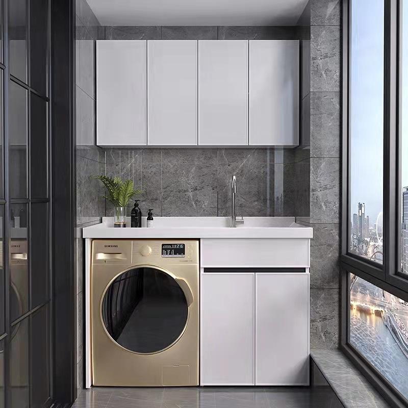 太空铝阳台洗衣机一体柜组合石英石洗衣池带搓板洗脸盆洗衣柜防水