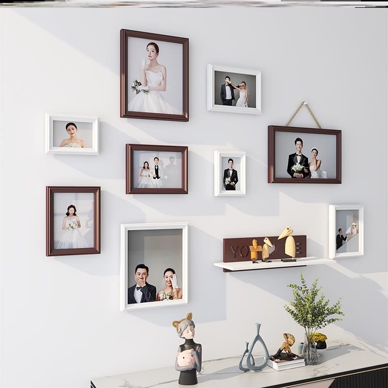 打印照片做照片墙轻奢木板设计效果图创意客厅家庭相框组合大面积