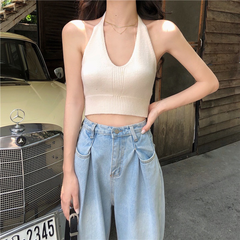 2020夏季女装新款韩版v领外穿打底针织小背心女露背性感短款小衫
