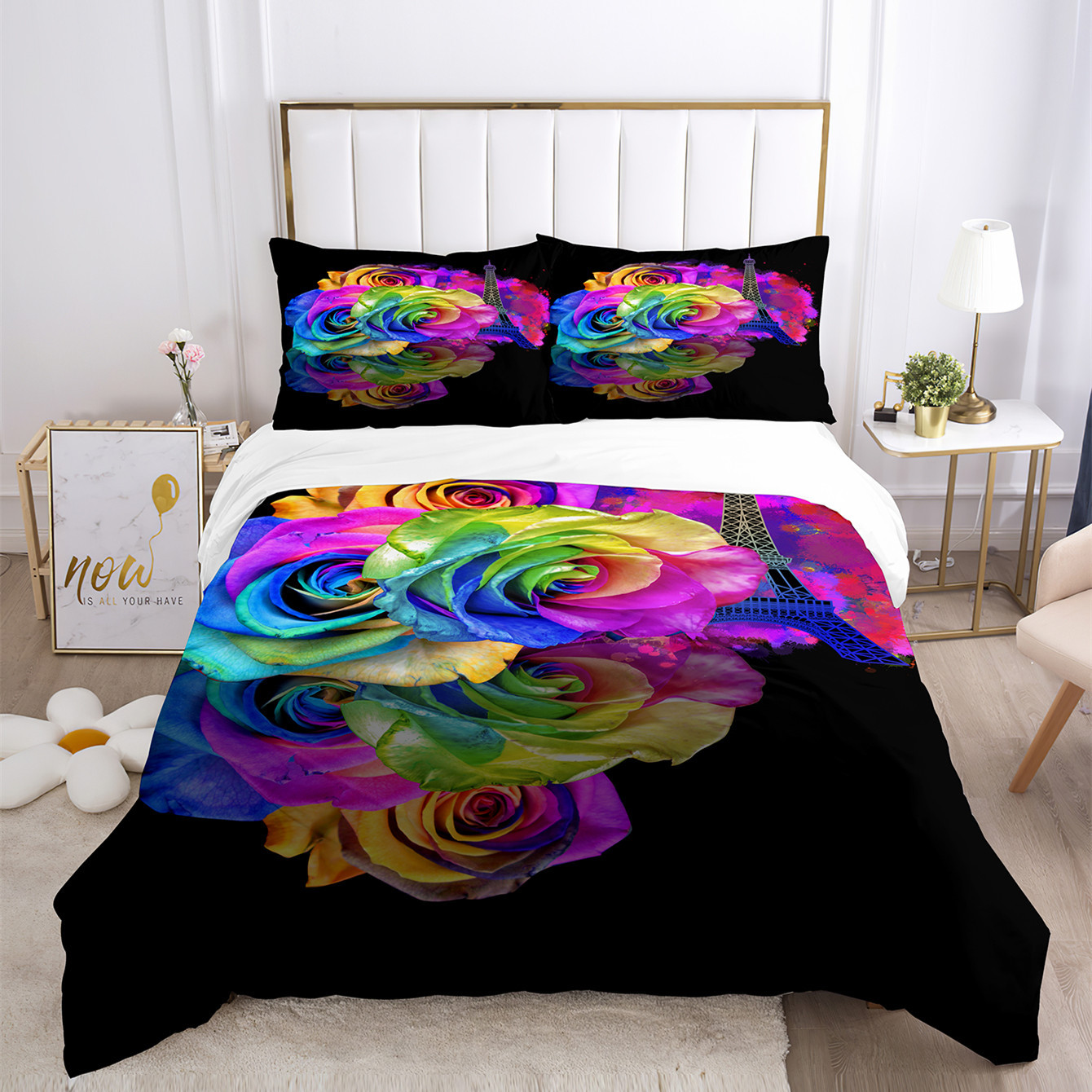 3d Three-Piece Printing Set Custom Cross-Border Home Textile Full Polyester Brushed down Quilt Cover Pillowcase