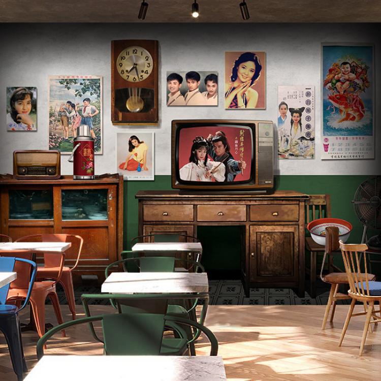 复古怀旧8090年代童年烤肉墙纸面馆马路边餐厅烧烤火锅店串串壁纸