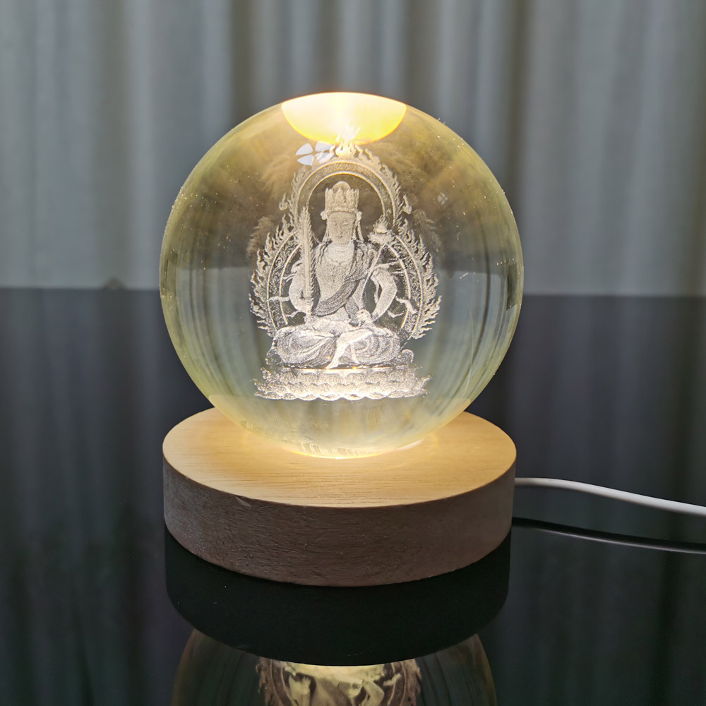 水晶球内雕佛像摆件水晶阿弥陀佛西方三圣佛教用品观音菩萨佛像