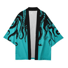 夏季和服跨境章鱼系列3D印花七分衬衫道袍开衫宽松男羽织发货