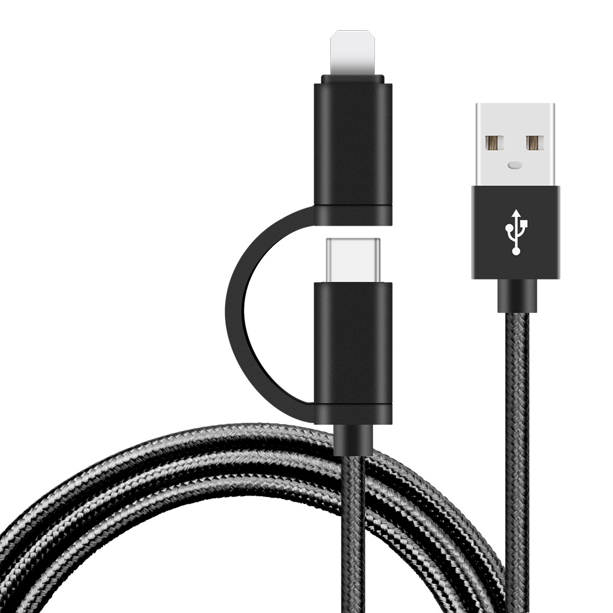二合一数据线type-c转苹果编织快充线一拖二适用于苹果iphone华为