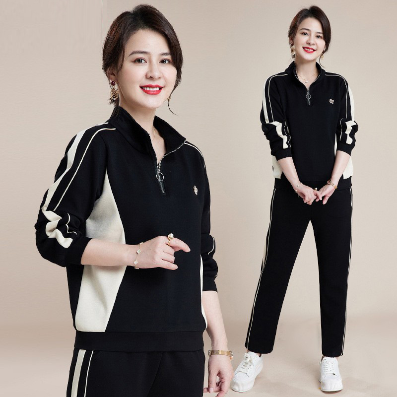 Middle-Aged Mom Spring Sportswear Suit New Fashionable Stylish Middle-Aged and Elderly Women Spring and Autumn Leisure Sweater Two-Piece Suit