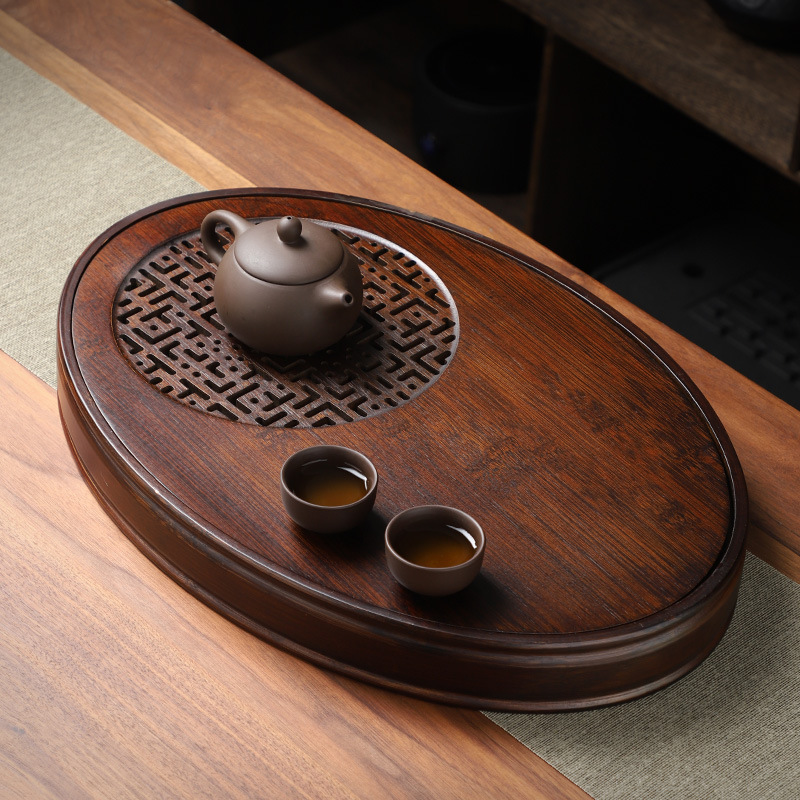 小型茶盘家用沥水托盘功夫茶具茶台一人用简易竹制圆形蓄水干泡盘