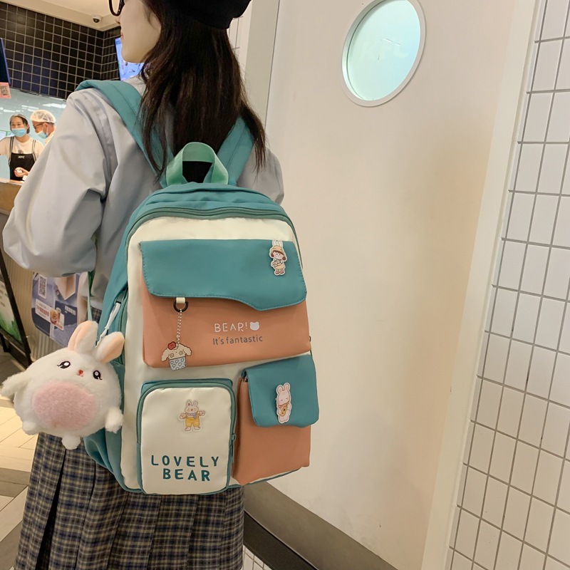 New Korean Ins Style Girl Backpack Early Trendy Contrast Color High School Student Schoolbag Large Capacity School Bag