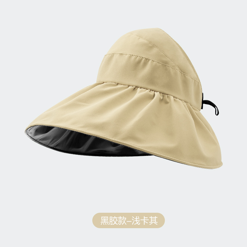 Summer Spring and Autumn Black Glue Empty Top Sun Hat Female Sun Cover Face Sun Hat Foldable Fisherman Hat Uv Thin