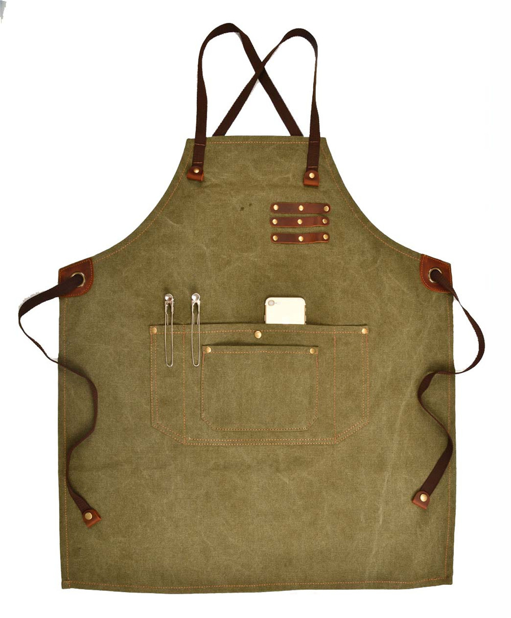 定与制工作围裙可调节真皮皮质带工具围裙理发师围裙男女工作围裙