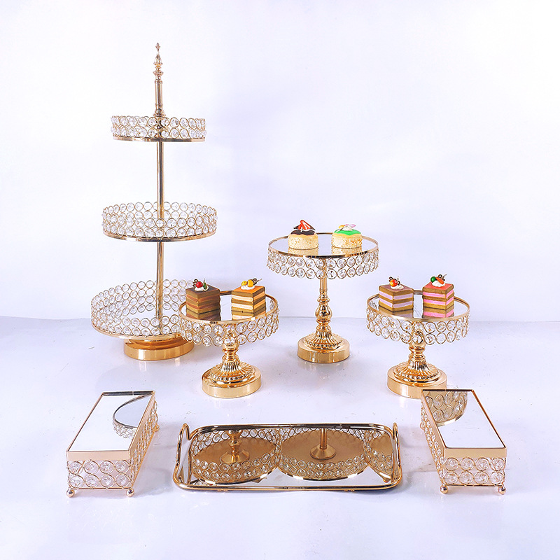 European-Style Crystal Cake Stand Metal Iron Cake Plate Western Point Tray Wedding Props Decoration Decoration Electroplating Gold