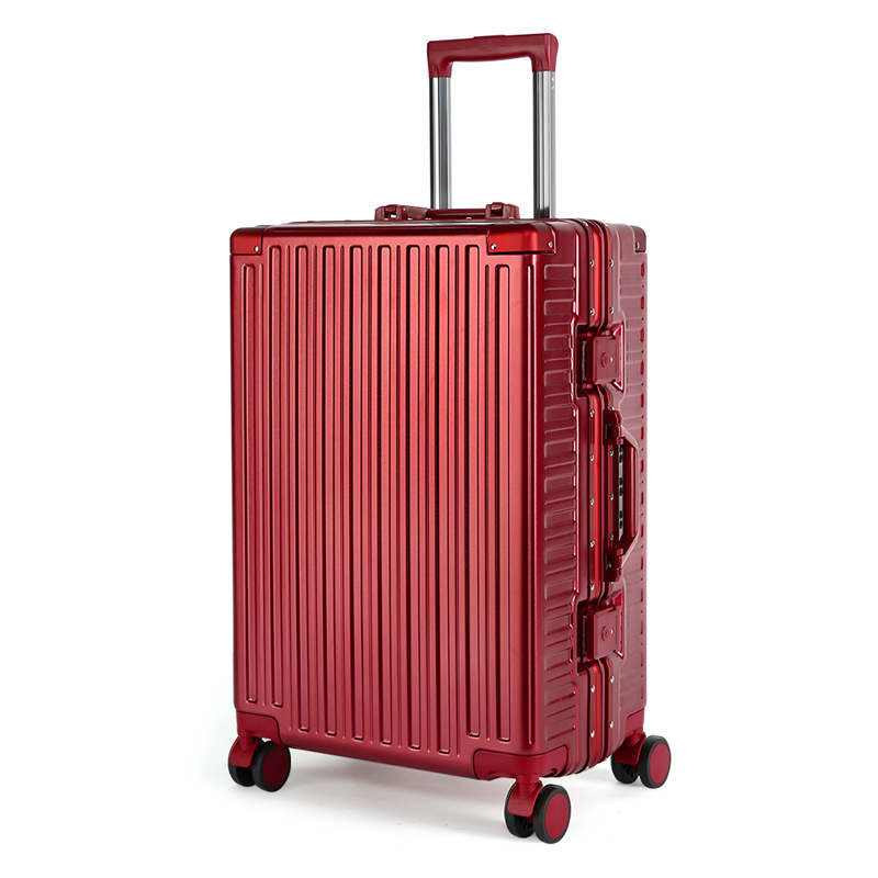 Luggage Red Aluminium Frame Luggage Universal Wheel Boarding Bag Large Capacity Travel Password Suitcase Men and Women Same Style