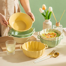 哑光双耳碗釉下彩南瓜浮雕大碗陶瓷汤碗餐具家用沙拉碗简约米饭碗