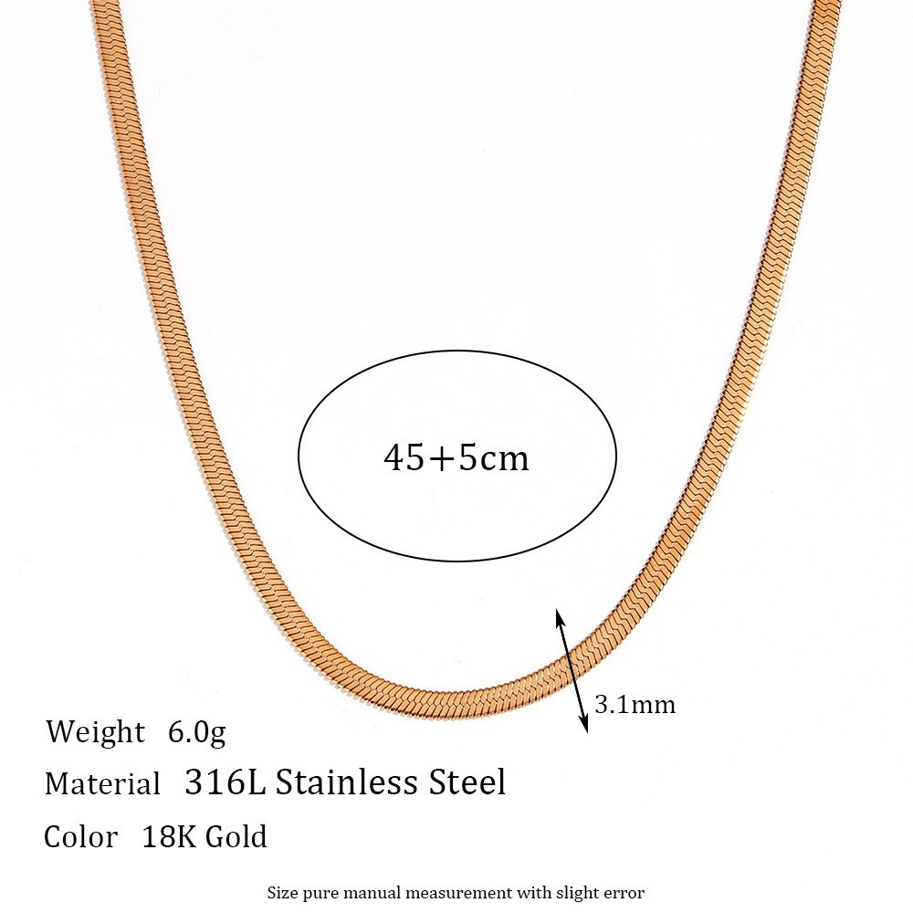 European and American Fashion Simple Titanium Steel Popular Plain Chain Jewelry Stainless Steel Plated 18K Blade Chain Box Chain Necklace for Women