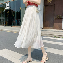 实拍2024新款夏新款仙女裙高腰一步裙中长款显瘦不规则百褶半身裙
