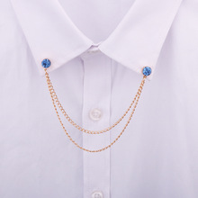 Tassel double chain rhinestone collar pin chain shirt collar