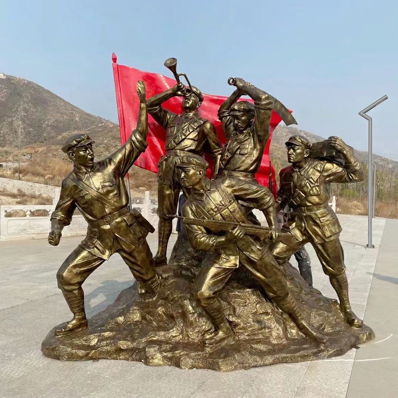红军铸铜雕塑 红色文化主题景观雕塑八路军战士玻璃钢仿铜像红军