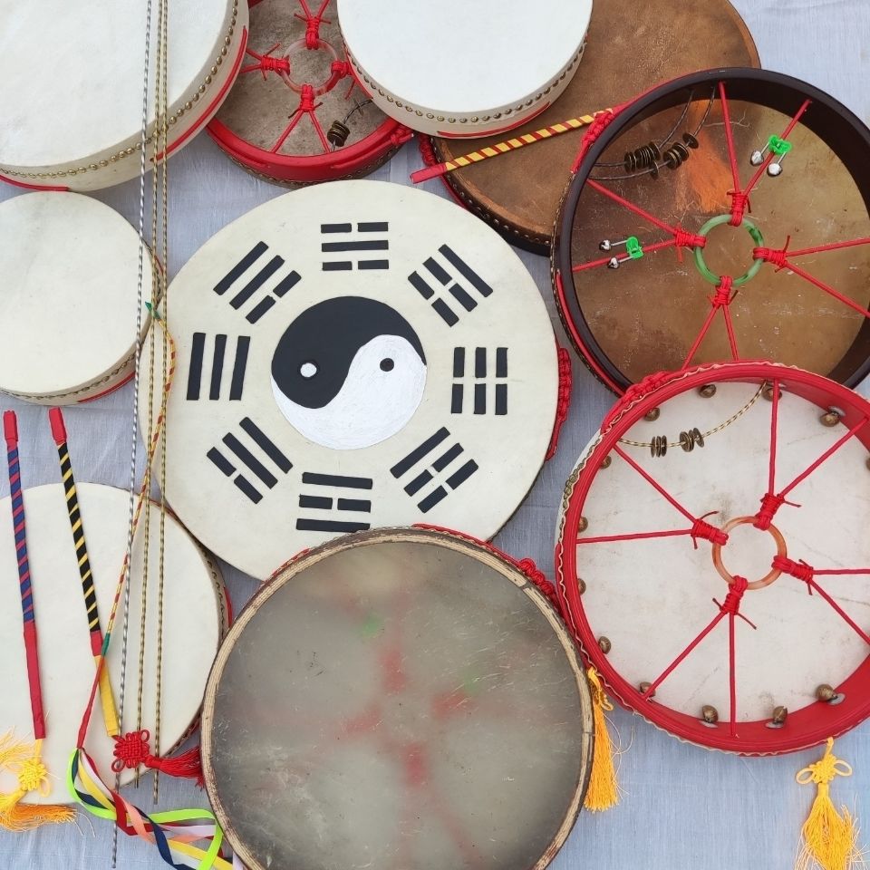 30~45厘米牛皮羊皮文王鼓单面绳子手鼓东北二人转用鼓拍下送鼓鞭