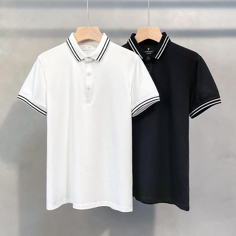 一件代发夏装小领口翻领t桖男短袖条纹体恤男士休闲t恤polo衫批发