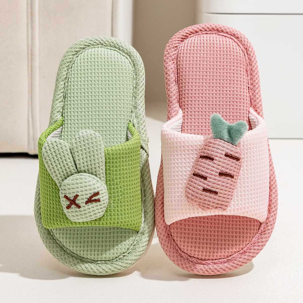 儿童亚麻拖鞋女童家居室内亲子宝宝拖鞋四季防滑可爱女孩布拖鞋zj