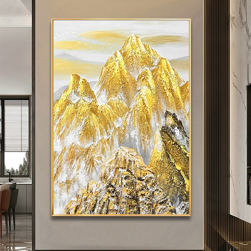 手绘油画抽象背靠金山玄关装饰画现代轻奢大幅背景墙客厅沙发挂画