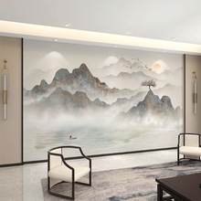 3d立体壁画2024新款中式山水电视背景墙壁布客厅壁纸影视琳艺