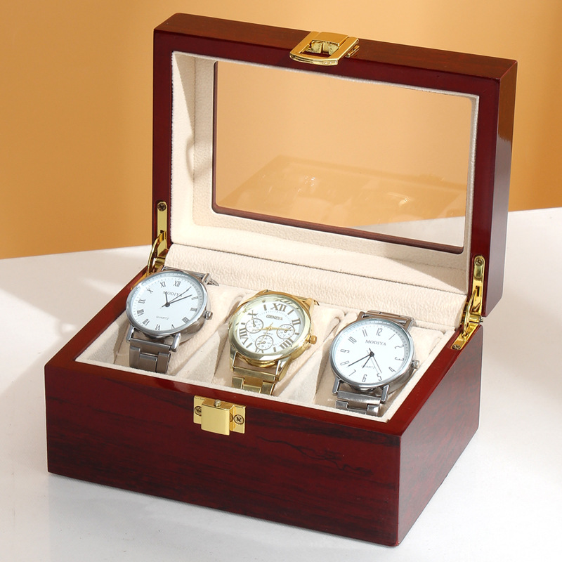 Spot High-Grade Paint Solid Wood Watch Box Three Watches Wooden Packing Box Wooden Watch Storage Display Box