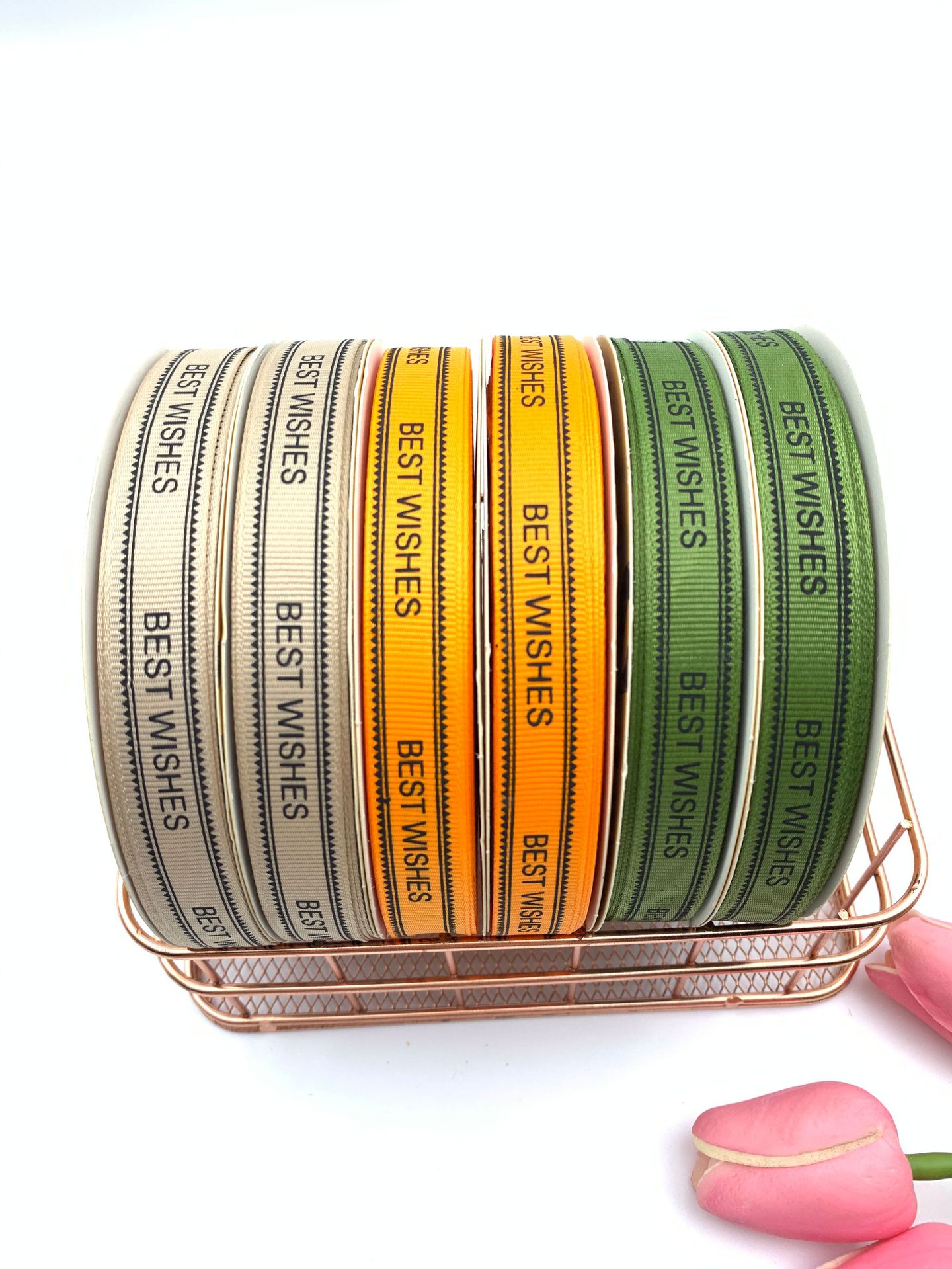 1.5cm Ribbed Band Gift Gift Box Decorative Ribbon Flowers Bouquet Packaging Army Green Letters Ribbon