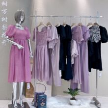 红雨鸶2024夏装广州十三行档口的法式收腰连衣裙品牌折扣女装衣服