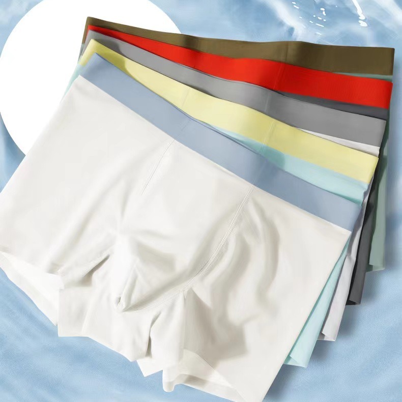 冰丝男士内裤夏季薄款  飘飞凉感锦纶平角内裤一片式中腰纯色无痕