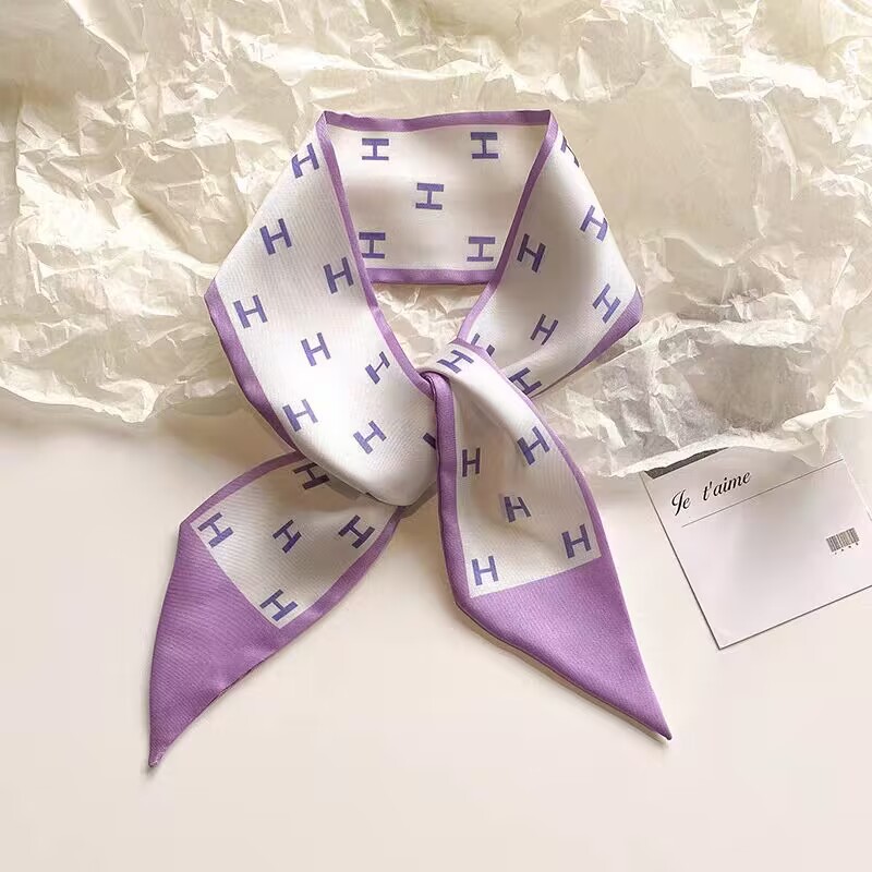 Korean Style Romantic Small Size in Purple Fafa Long Silk Scarf Women's Spring and Summer French Hair Band Arm Bag Super Fairy Ribbon Ribbon All-Matching