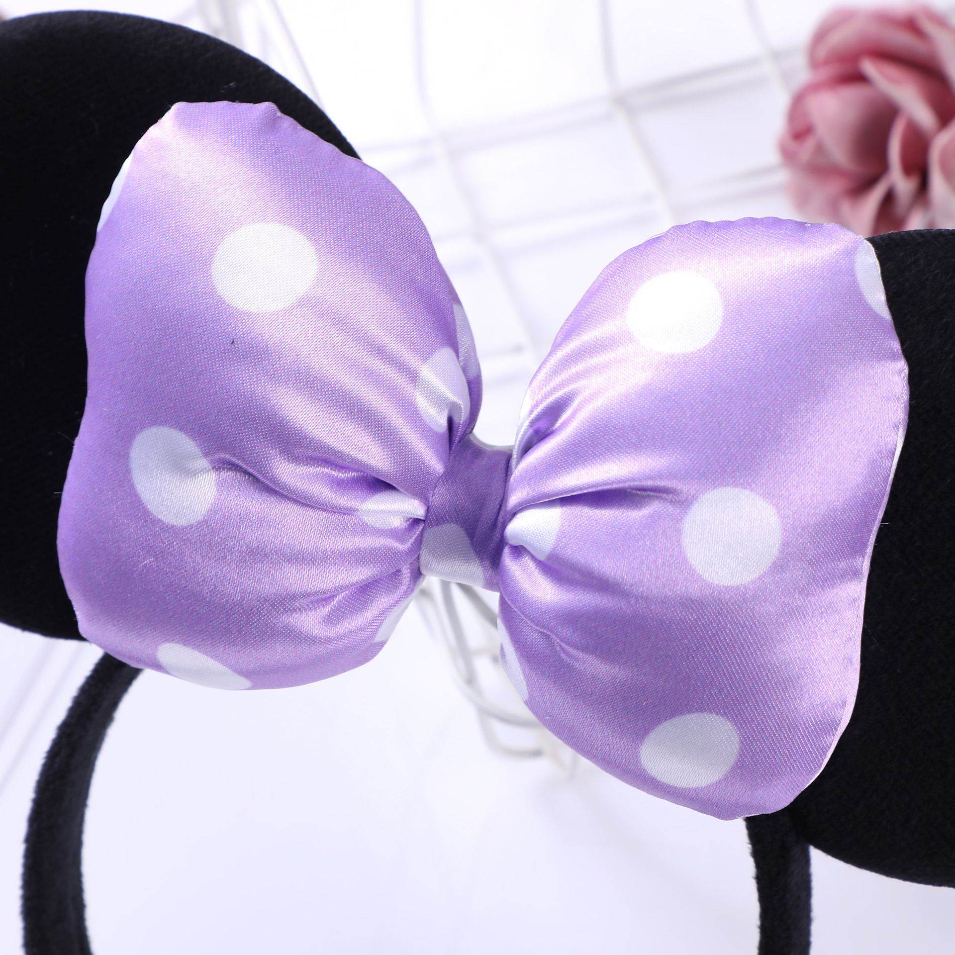 跨境紫色蝴蝶结发箍卡通米妮发饰可爱女生洗脸发卡布艺发箍表演