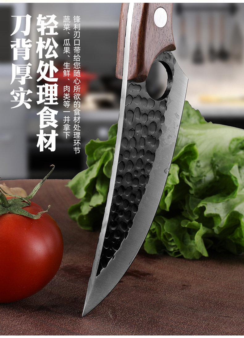 锻打锤纹剔骨刀 手工户外专用小弯刀 屠宰刀杀猪刀分割多用