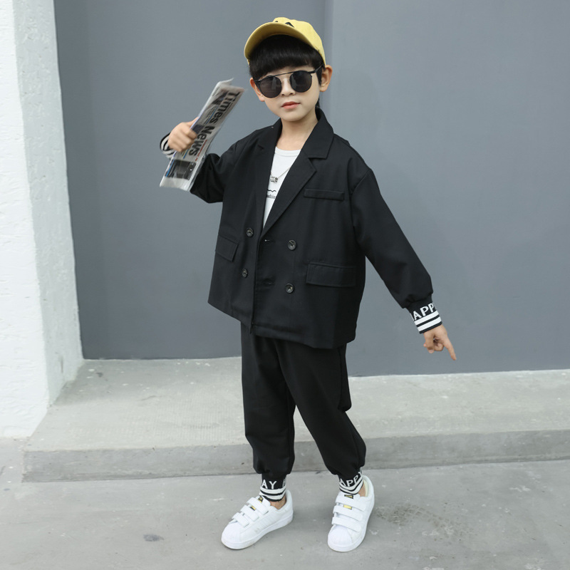 童套装男童春装新款西装两件套儿童休闲双排扣字母套装男童套