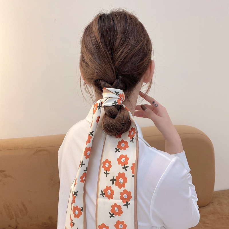 Silk Scarf Hair Band Female Hair Tie Vintage Bow Headband Ribbon Korean Ins Polyester Fabric Ribbon Hair Ring Hair Accessories