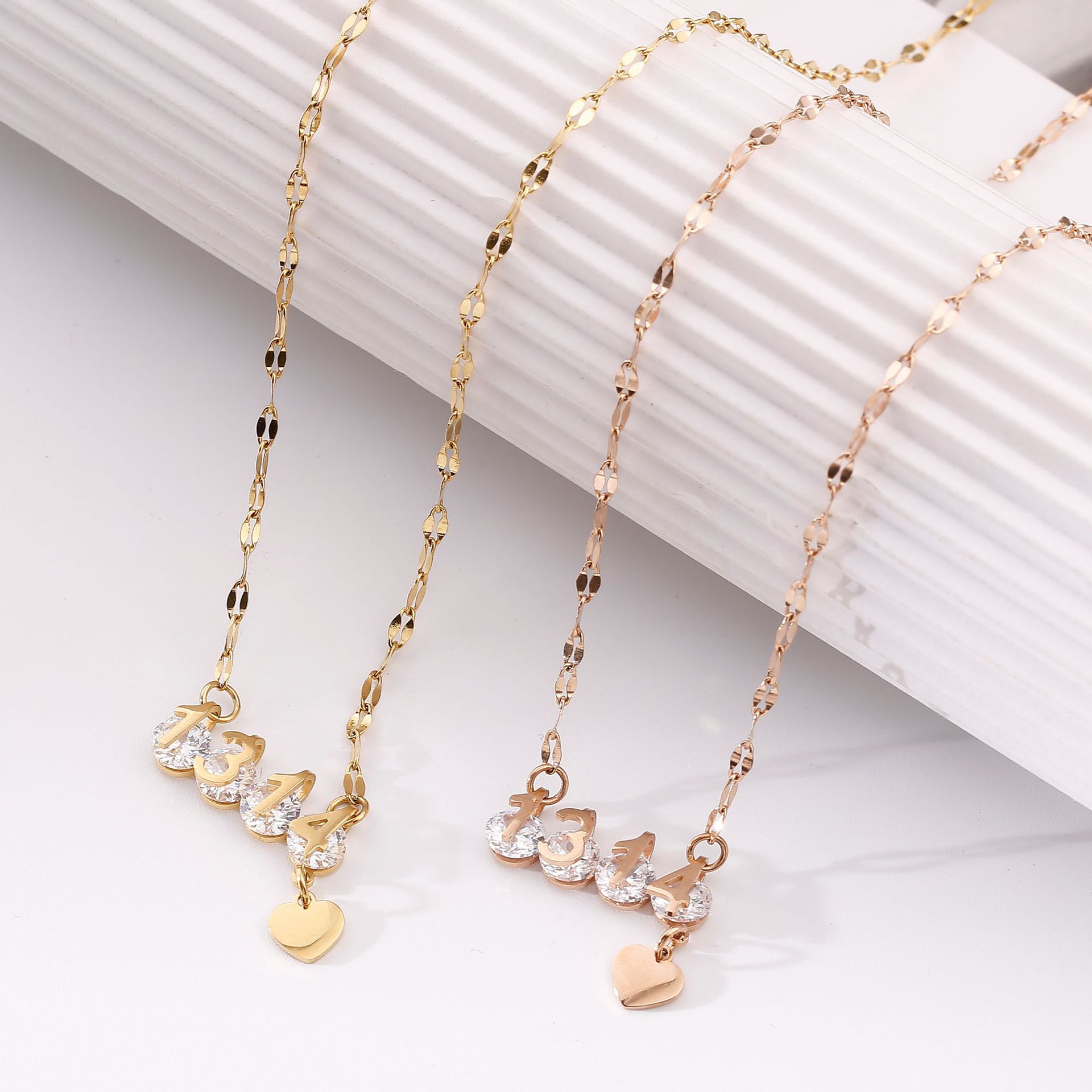 日韩款一生一世钻项链简约气质锁骨链情侣长链玫瑰金女生可爱项链