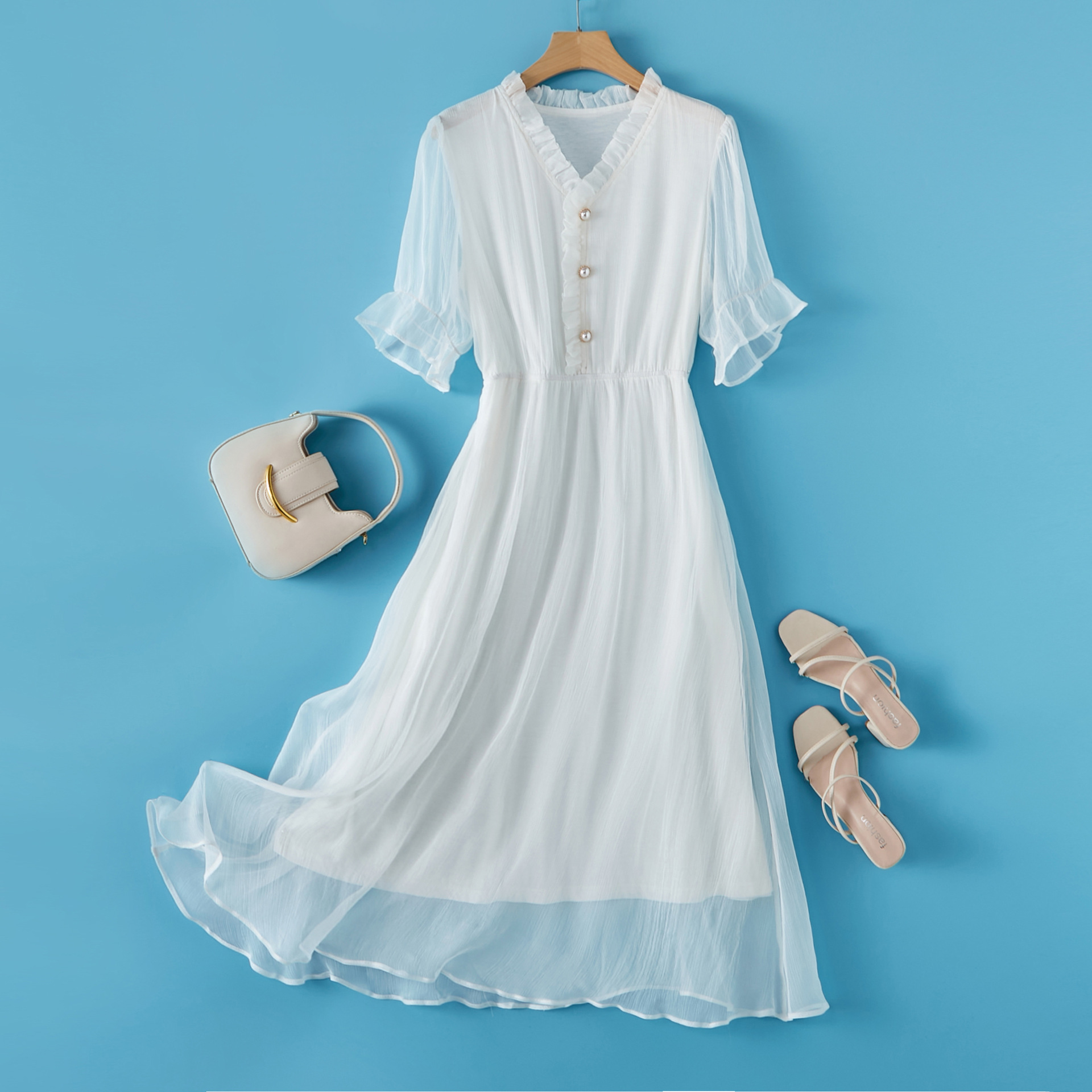 芭碧尔女装真丝连衣裙洋气时尚优质桑蚕丝飘逸沙滩裙86018-阿里巴巴