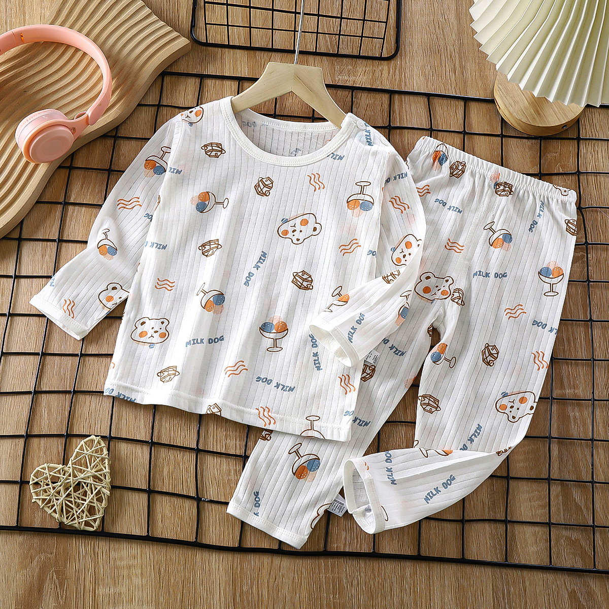 2023 New Children's Cotton Homewear Suit Summer Long-Sleeve Pajamas Thin Air Conditioning Room Clothes Men's and Women's Clothing