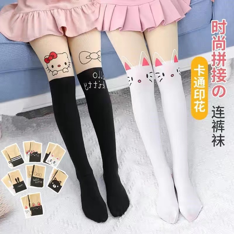 女童丝袜女孩连裤袜天鹅绒拼接防勾丝卡通学生宝宝白色儿童舞蹈袜