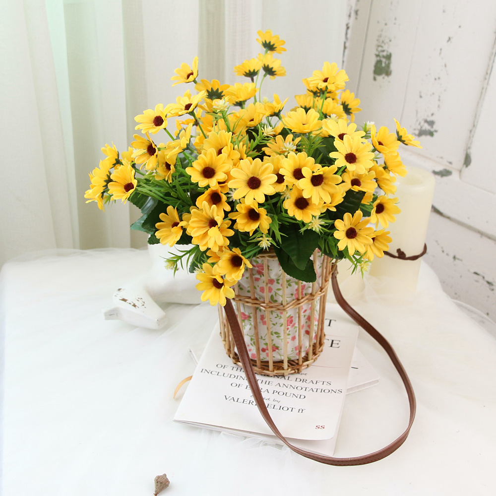 爆款 小雏菊小向日葵仿真花束墙装饰野菊盆景配件把花摄影道具