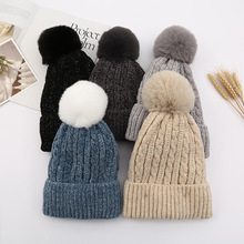 新款毛线帽冬季户外加厚雪尼尔保暖帽子经典麻花毛球帽子可定制