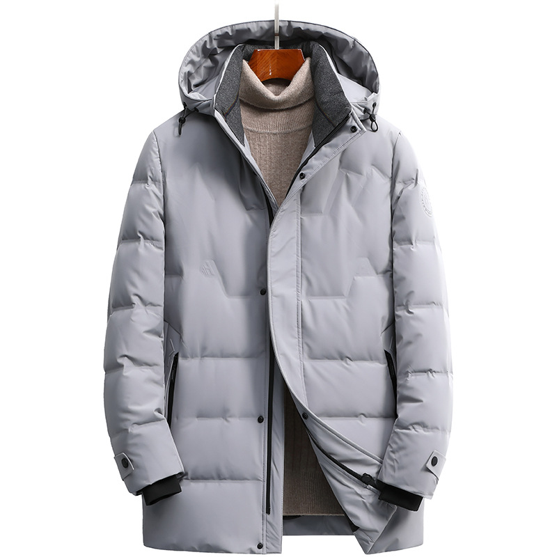 羽绒服男休闲中长款冬季新款加厚白鸭绒青年潮流帅气连帽男士外套