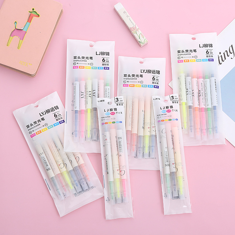 Creative Double-Headed Fluorescent Pen Students Use Color Pencil Key Marking Marker Oblique Head Hand Account Marking Pen