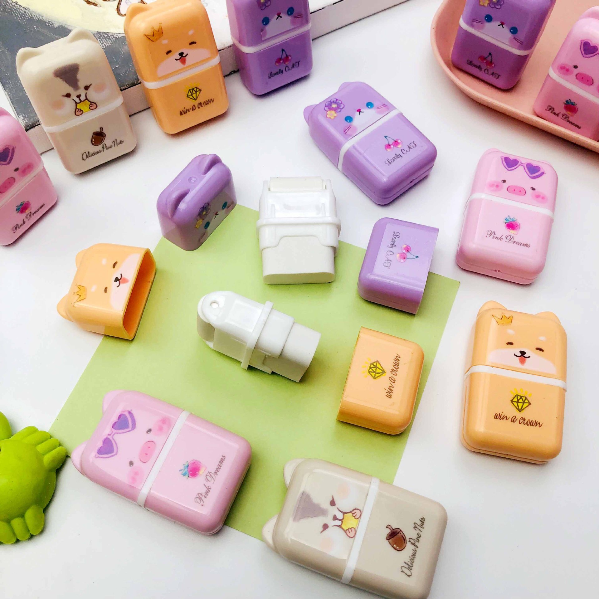 创意儿童文具动物表情滚轮橡皮小学生学习用品卡通除屑橡皮擦