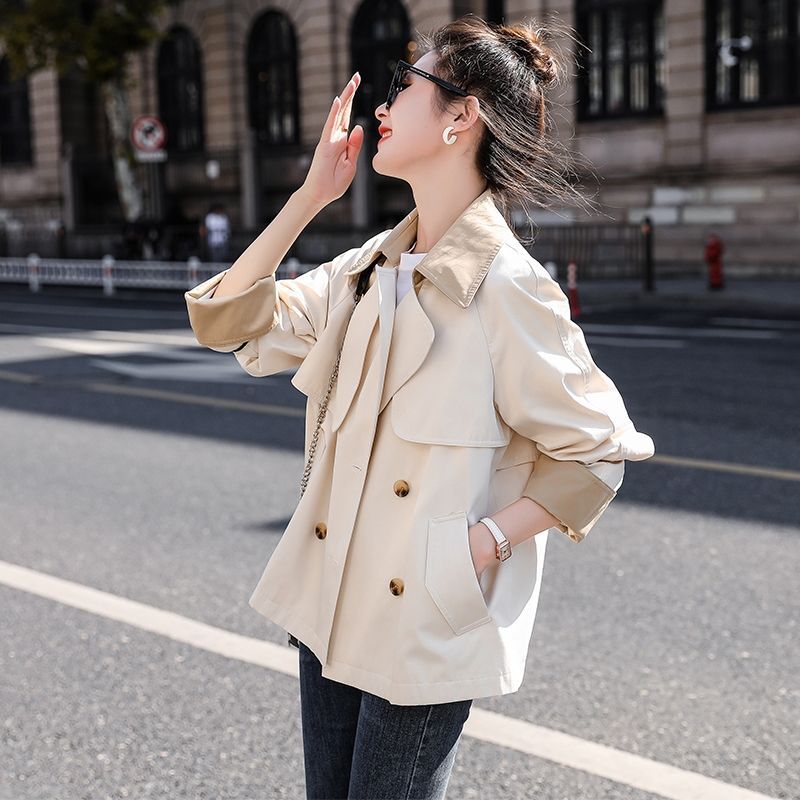 爆款小个子短款风衣女2024年春秋季新款撞色高级感工装外套潮