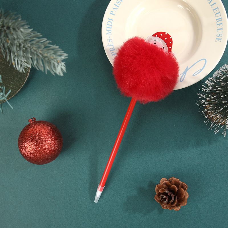 Manufacturer Christmas Pompom Pen Ballpoint Pen Acrylic Quicksand Snowman Christmas Stationery Children's Festival School Opening Small Prize