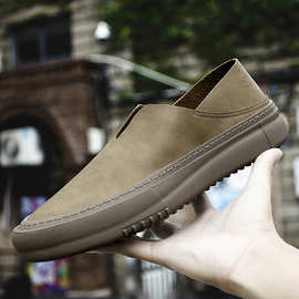 渔夫鞋男款牛皮透气软底低帮一脚蹬豆豆鞋懒人鞋复古手工包底皮鞋